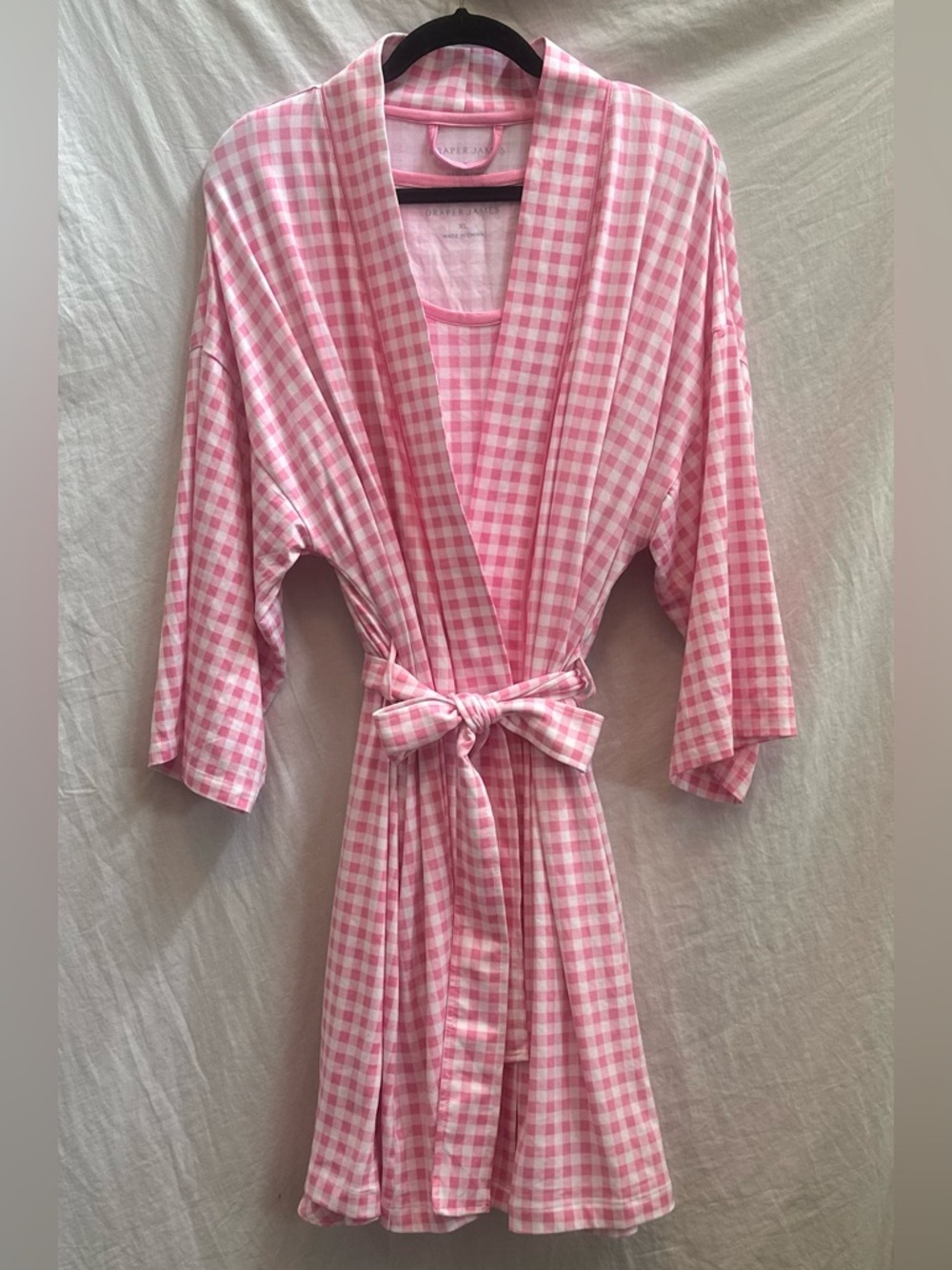 Draper James Pink Gingham Louise Tie-Waist Robe and Ruffled-Hem Chemise